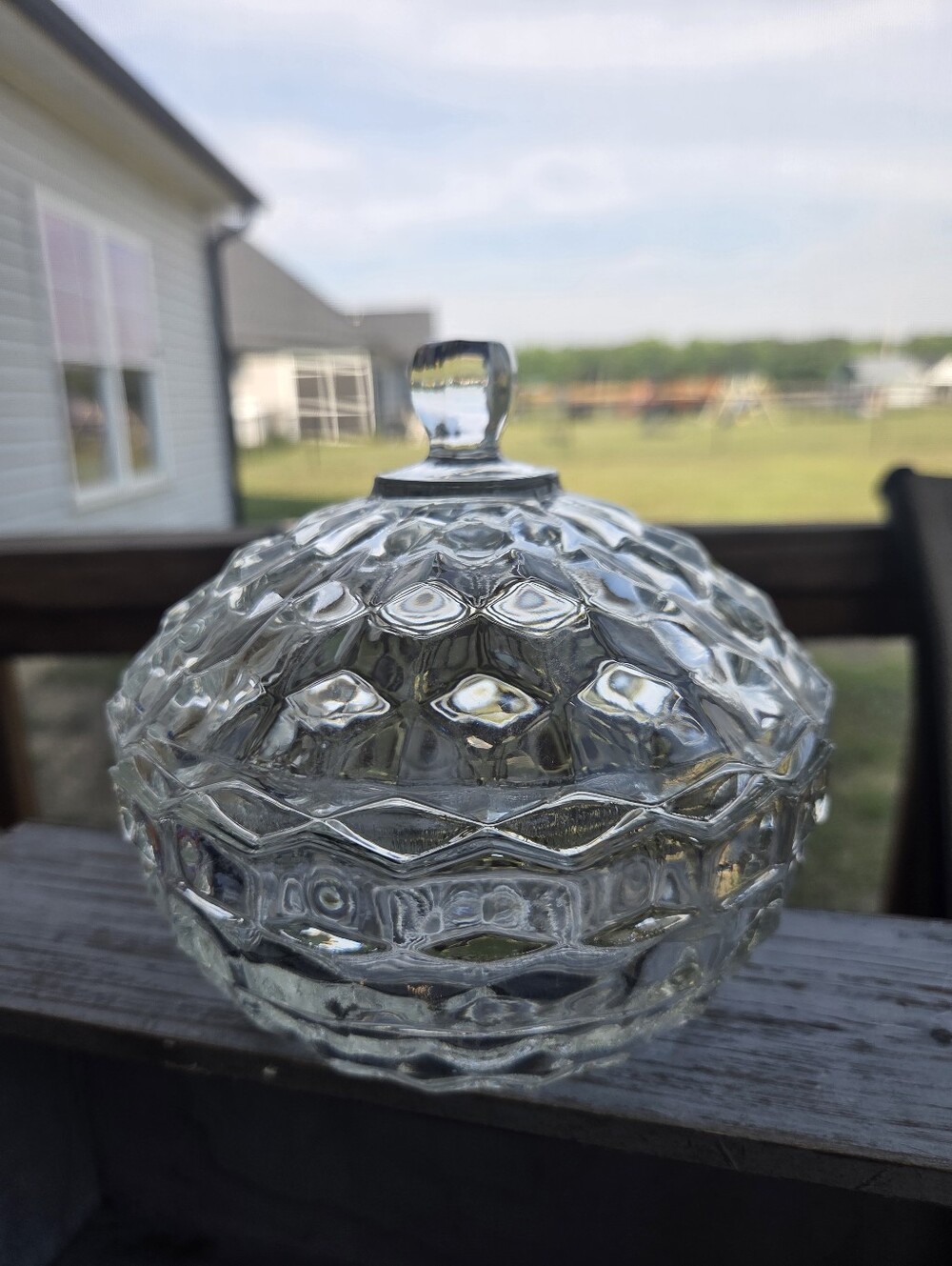 Vintage Homco Clear Glass Candy Dish with Lid / Fairy Lamp Base Compatible